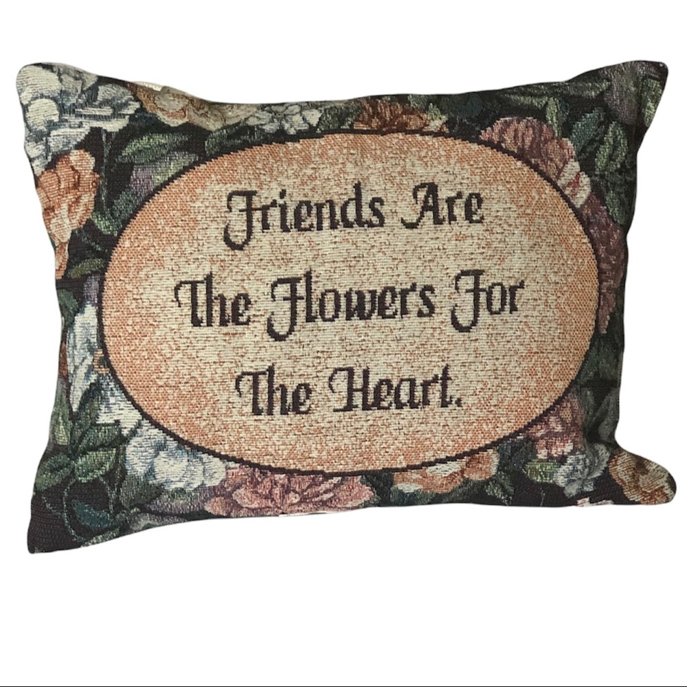 Decorative Green Pillow with Friends Are The Flowers For The Heart Embellishment